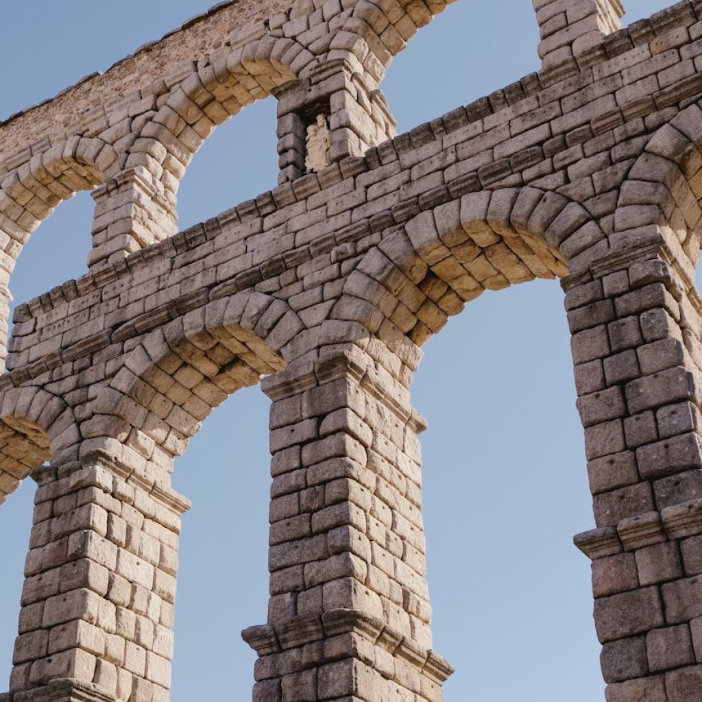 low angle view of the segovia aqueduct