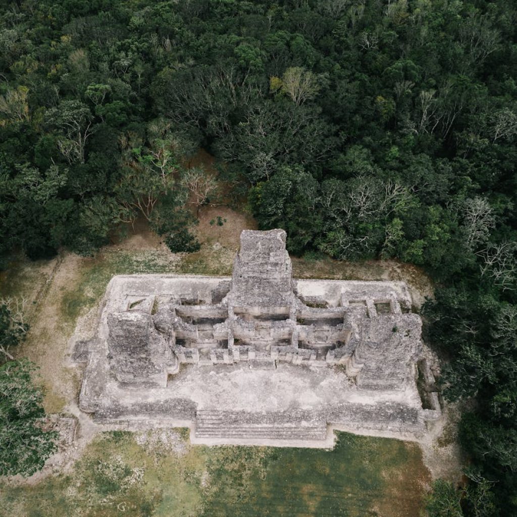 ruins of ancient mayan tomb stone in the forest