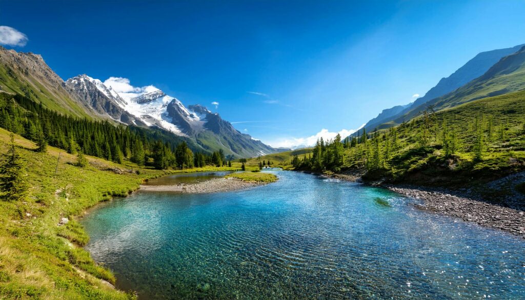 landscape mountains with rivers and clear water during the day