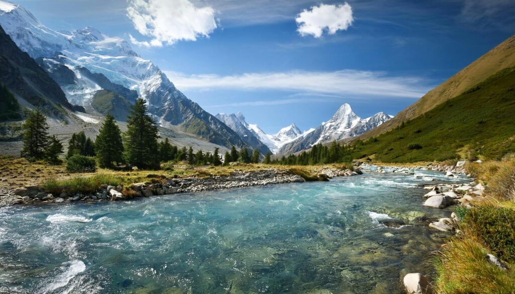 panorama mountains with rivers and clear water during the day